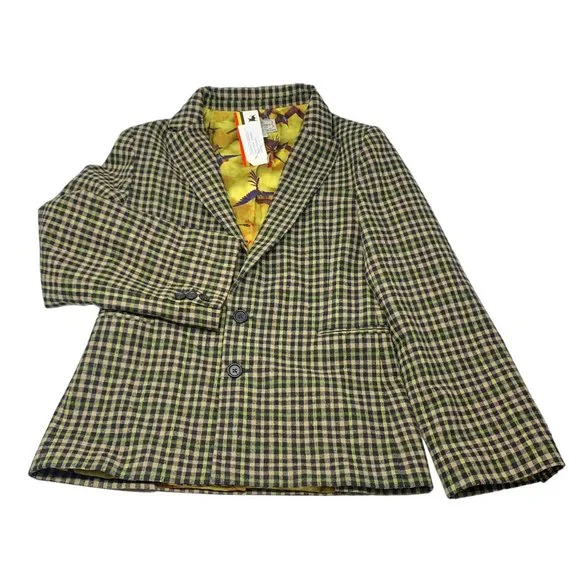 La MINIATURA Black‎ Tan Green Check Single Breast Blazer